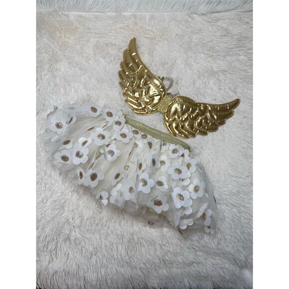 Baby Angel Outfit Gold Wings & Floral Tutu Skirt 0-12M – First Steps - Picture 3 of 4